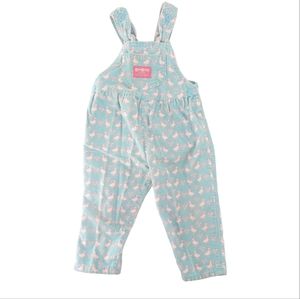Vintage 90s Oshkosh Corduroy Teal and Pink Duck Overalls Size 2T